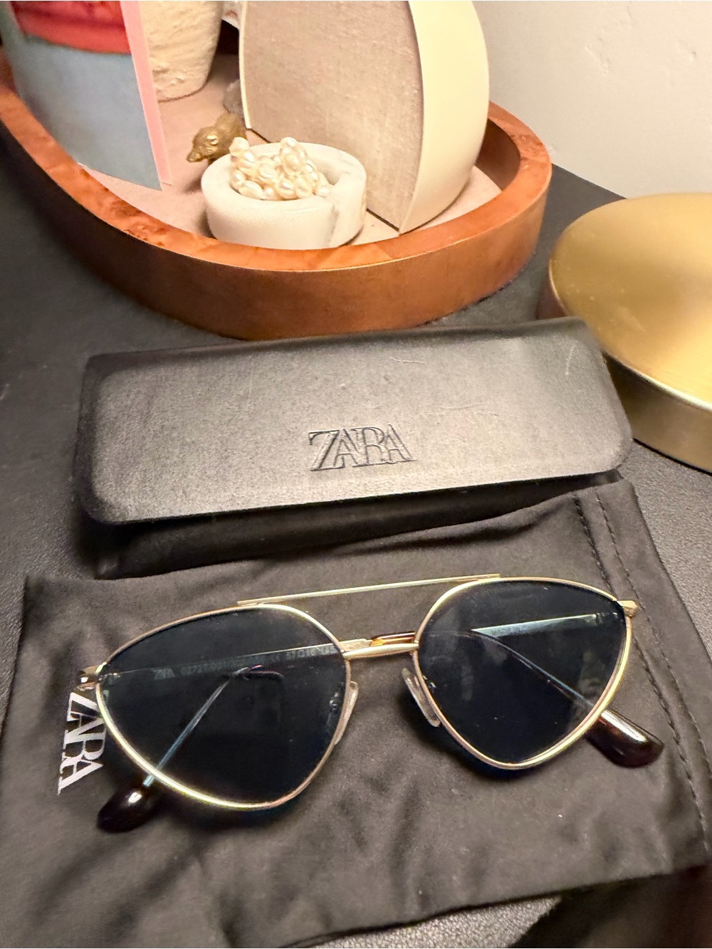 ZARA Gold Frame Black Lens Aviator Sunglasses